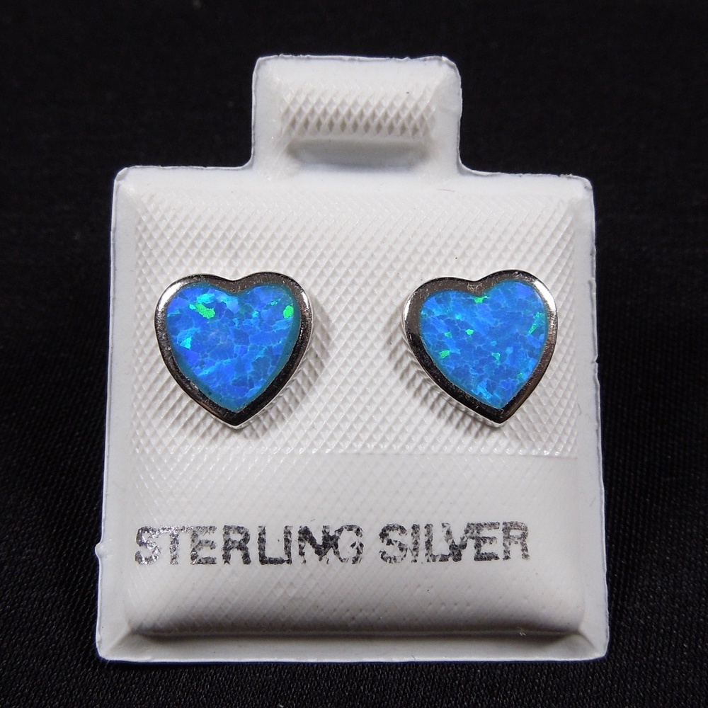 8mm Blue Fire Opal Inlay Sterling Silver Earring